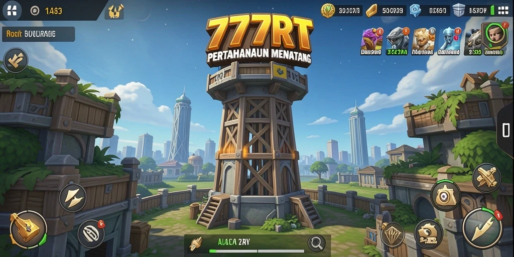 Tampilan gameplay menegangkan di 777RT dengan variasi menara.