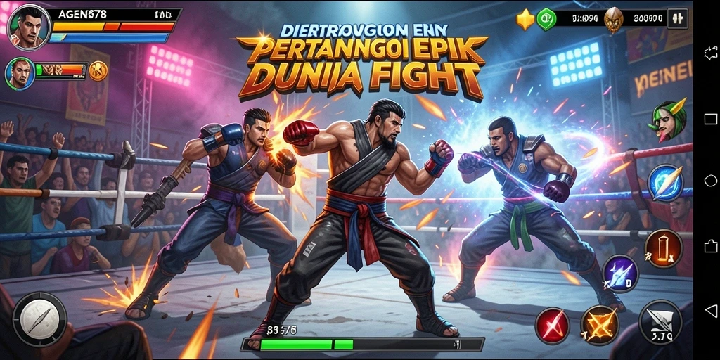 Tampilan gameplay seru AGEN878 dengan karakter bertarung.