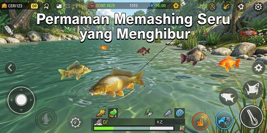 Screenshot CERI123 menampilkan momen seru menangkap ikan besar di laut.