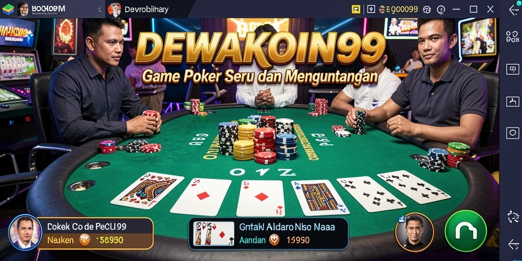Tangkapan layar utama DEWAKOIN99 menunjukkan gameplay poker yang menegangkan dan interaktif.