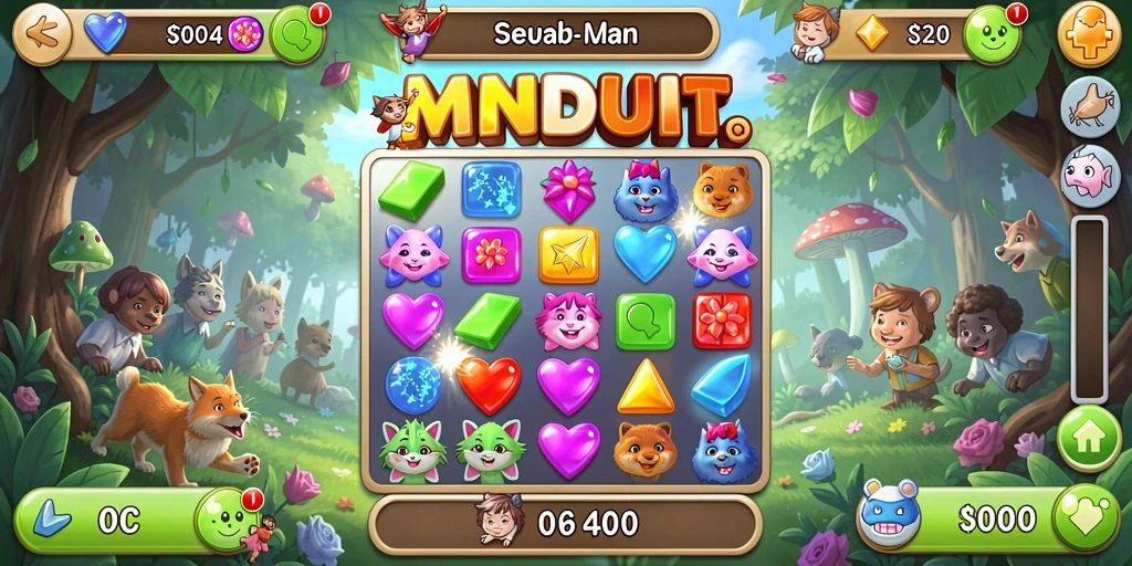 Tampilan gameplay seru MNDUIT dengan fitur Match-3 yang menantang.