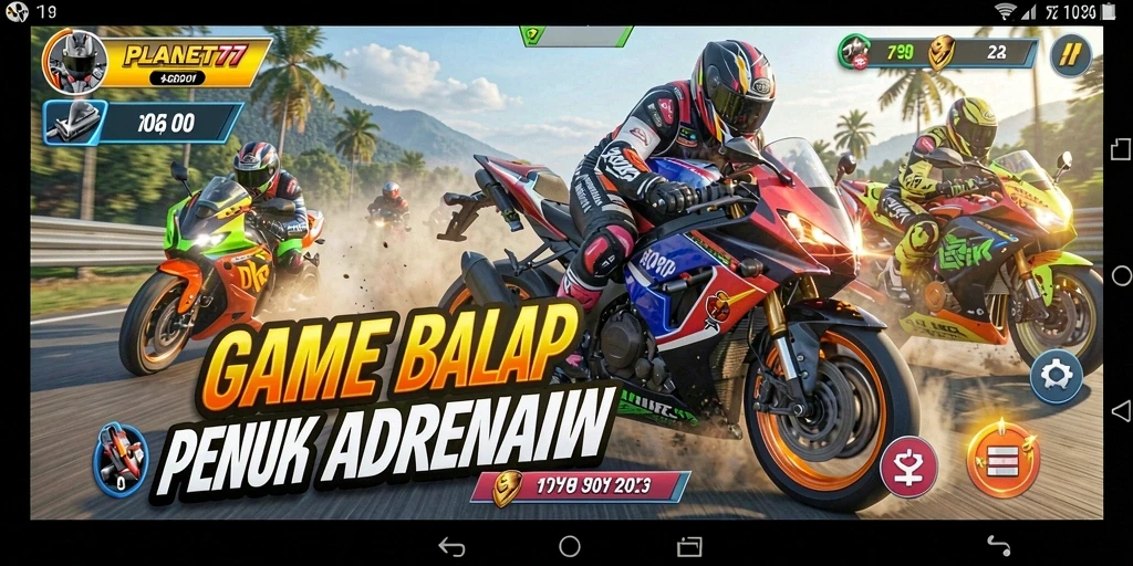 Screenshot gameplay PLANET77 menampilkan kecepatan dan aksi balapan yang mendebarkan.