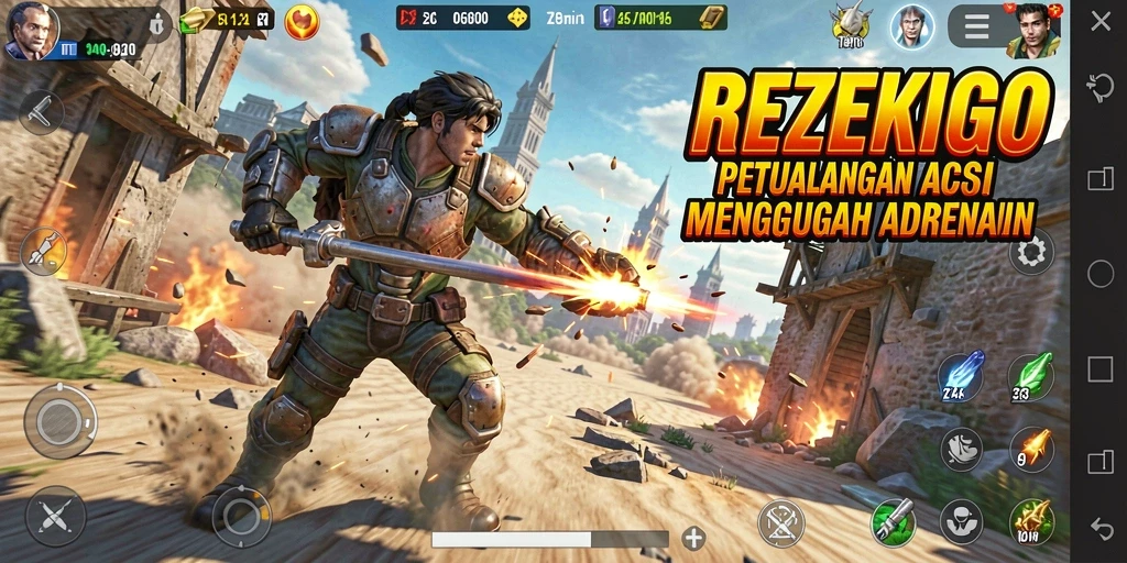 Tampilan mendebarkan dari gameplay REZEKIGO yang penuh aksi.