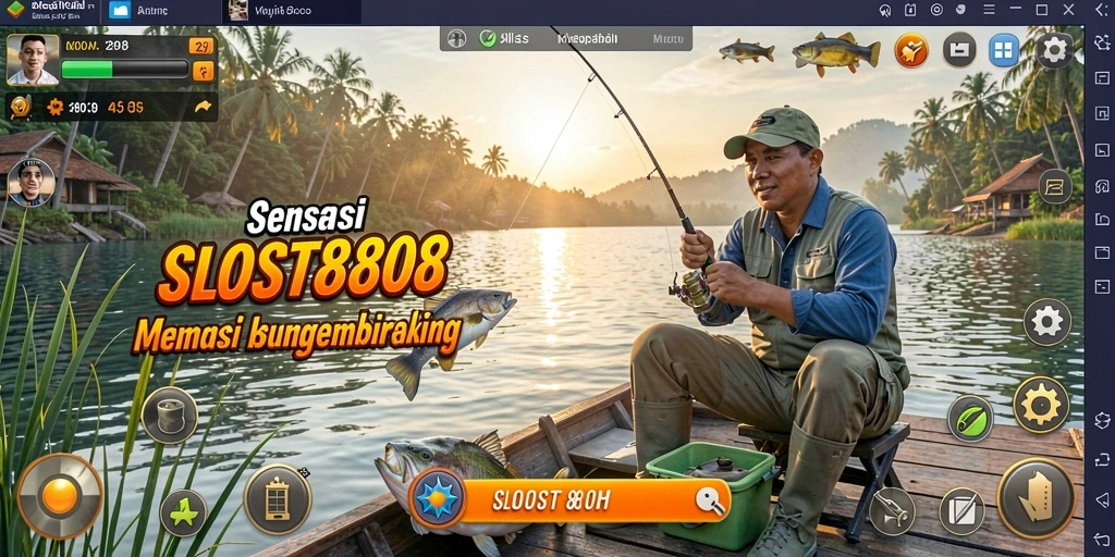 Screenshot menunjukkan gameplay memancing yang seru di SLOST8808.