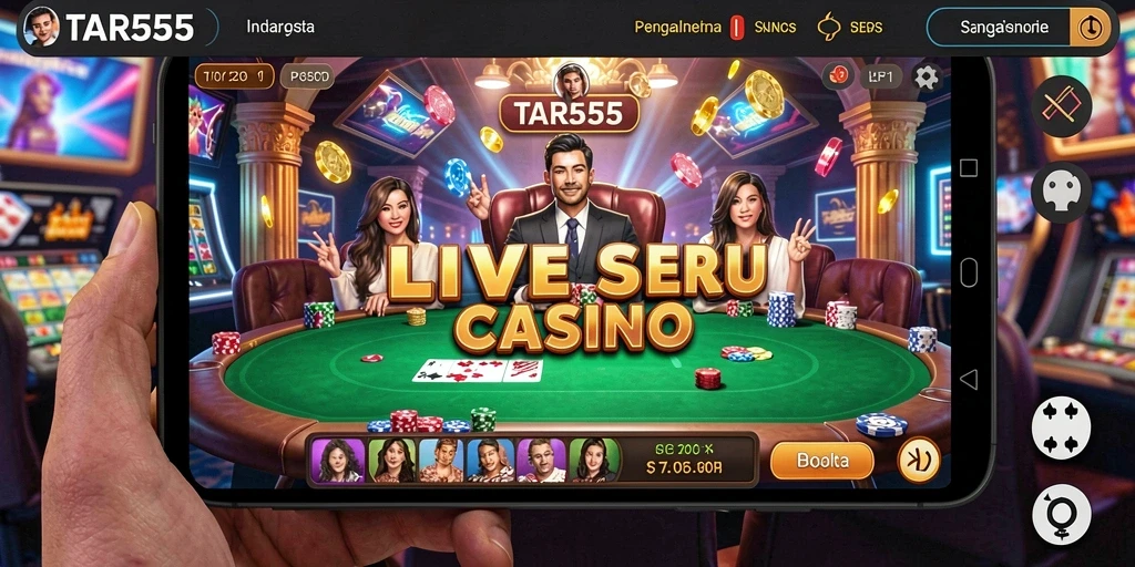 Tangkapan layar TAR555 menampilkan dealer profesional dan suasana kasino yang hidup.