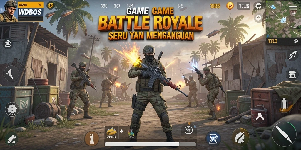 Screenshot gameplay WDBOS menampilkan pertempuran intense dalam arena Battle Royale.